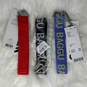 Bundle of 3 Baggu Logo Keychains - Black and White, Candy Apple, and Pansy Blue